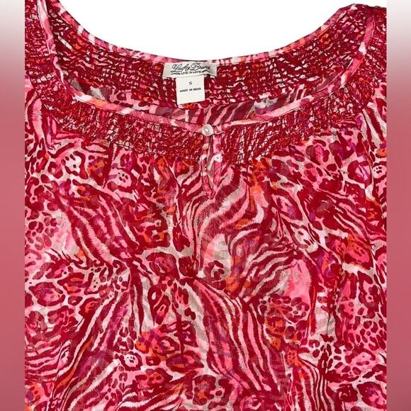 Lucky Brand Boho Chiffon Red Animal Print Blouson Womens Size S Elastic Waist - Picture 3 of 8